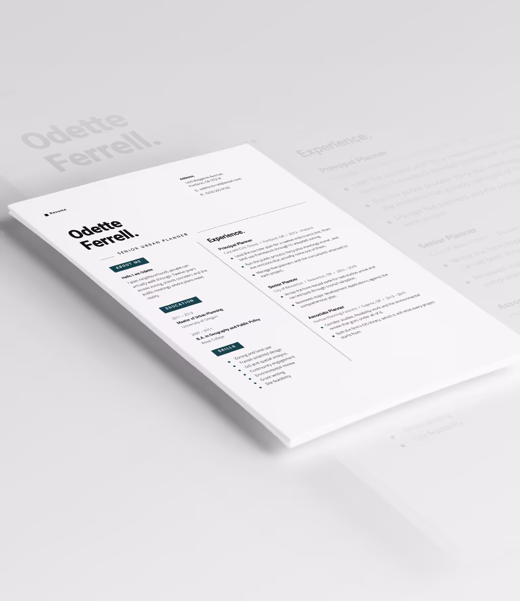 Indus resume template angled mockup