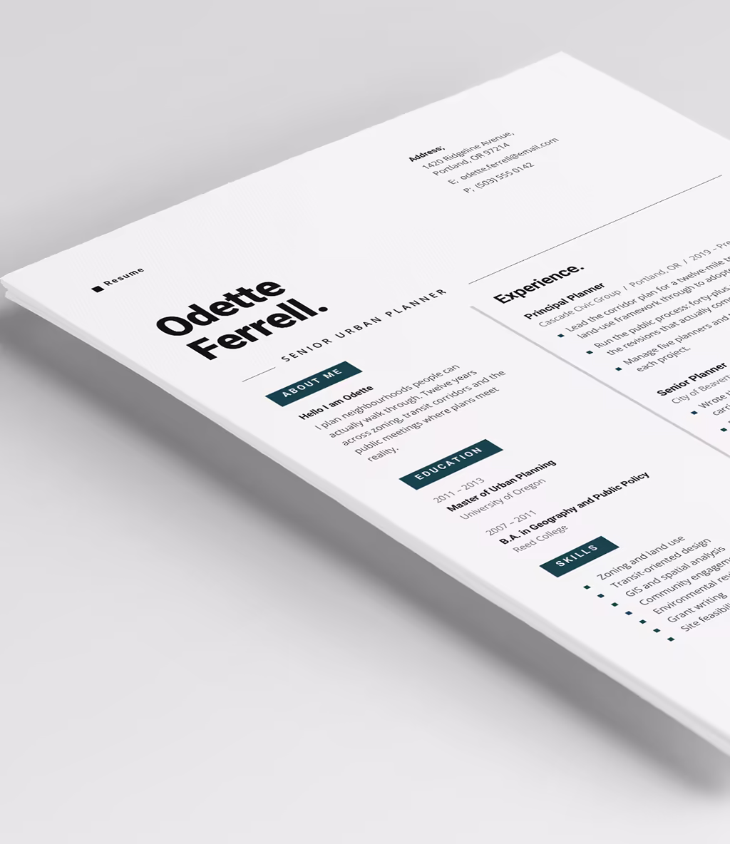 Indus resume template header detail