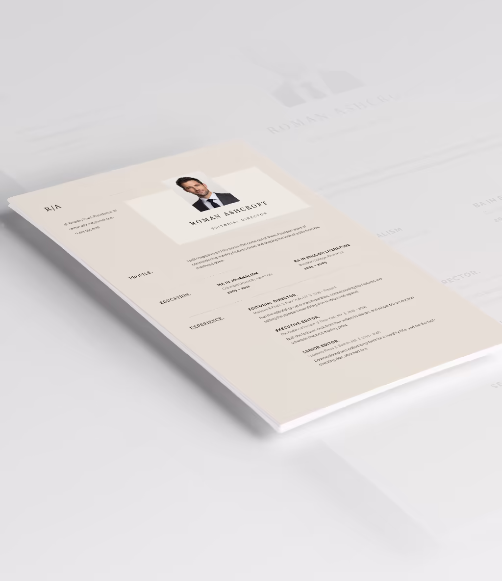 Norma resume template angled mockup