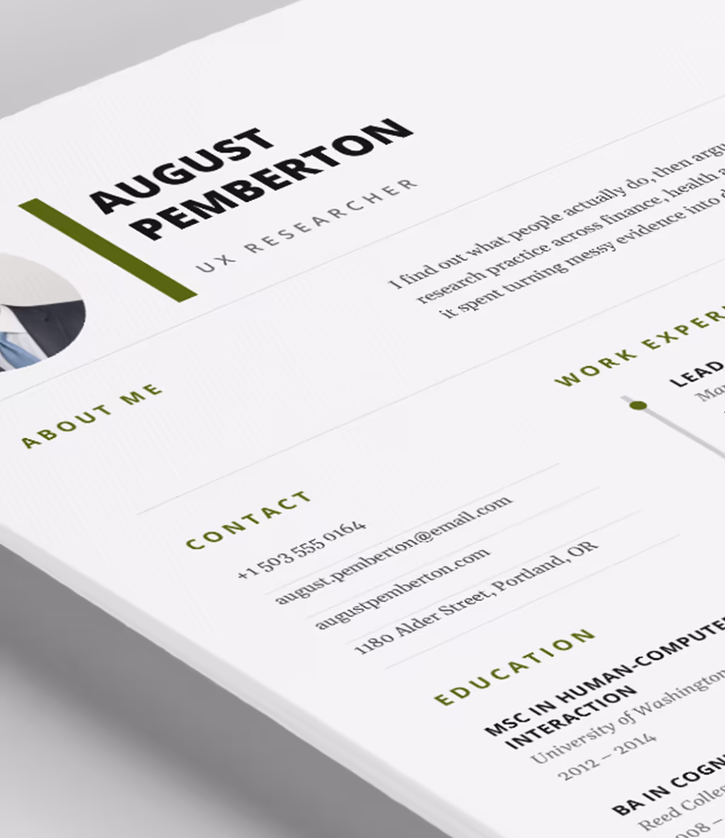 Pegasus resume template content detail