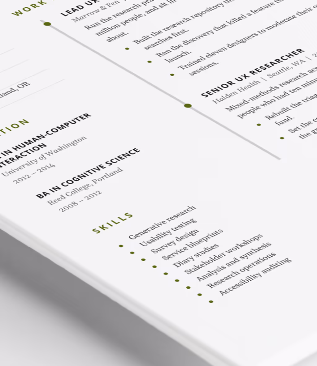Pegasus resume template skills detail