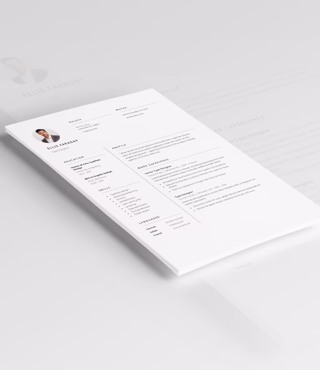 Pictor resume template angled mockup